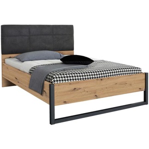 Rauch Möbel Bett, Anthrazit, Graphit, Eiche Artisan, Textil, 140x200 cm, Blauer Engel, BQ - Bündnis für Qualität, Made in Germany, gepolstertes