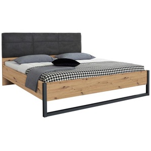 Rauch Möbel Bett, Anthrazit, Graphit, Eiche Artisan, Textil, 160x200 cm, gepolstertes Kopfteil, Lattenrosthöhe individuell einstellbar, Schlafzimmer,