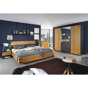 Rauch Möbel Bett, Dunkelgrau, Eiche Artisan, Kunststoff, 180x200 cm, Blauer Engel, Goldenes M, Made in Germany, Schlafzimmer, Betten, Doppelbetten