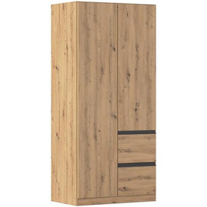 Rauch Möbel Drehtürenschrank, Eiche Artisan, Holzwerkstoff, 1 Fächer, 2 Schubladen, 91x197x54 cm, Blauer Engel, BQ - Bündnis für Qualität, Made in