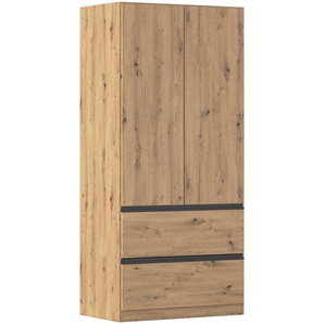 Rauch Möbel Drehtürenschrank, Eiche Artisan, Holzwerkstoff, 1 Fächer, 2 Schubladen, 91x197x54 cm, Blauer Engel, BQ - Bündnis für Qualität, Made in