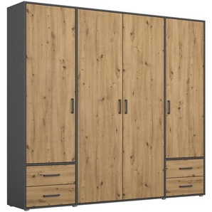 Rauch Möbel Drehtürenschrank, Grau, Eiche Artisan, Kunststoff, 5 Fächer, 4 Schubladen, 187x194x53 cm, Blauer Engel, BQ - Bündnis für Qualität, Made in