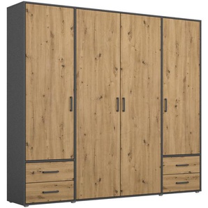 Rauch Möbel Drehtürenschrank, Grau, Eiche Artisan, Kunststoff, 5 Fächer, 4 Schubladen, 187x194x53 cm, Blauer Engel, BQ - Bündnis für Qualität, Made in
