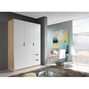 Rauch Möbel Drehtürenschrank Rauch Freising, Weiß, Sonoma Eiche, Holzwerkstoff, 4 Fächer, 2 Schubladen, 136x197x54 cm, Blauer Engel, BQ - Bündnis für
