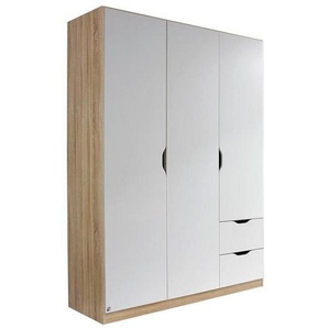 Rauch Möbel Drehtürenschrank Rauch Freising, Weiß, Sonoma Eiche, Holzwerkstoff, 4 Fächer, 2 Schubladen, 136x197x54 cm, Blauer Engel, BQ - Bündnis für
