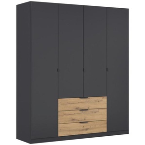 Rauch Möbel Kleiderschrank, Graphit, Eiche Artisan, Metall, 3 Fächer, 3 Schubladen, 181x210x54 cm, Blauer Engel, BQ - Bündnis für Qualität, Made in