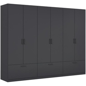 Rauch Möbel Kleiderschrank, Grau, Metall, 6 Fächer, 3 Schubladen, 271x210x54 cm, Blauer Engel, Goldenes M, Made in Germany, in verschiedenen Größen erhältlich, Holzdekoren erhältlich, Schlafzimmer, Kleiderschränke, Drehtürenschränke