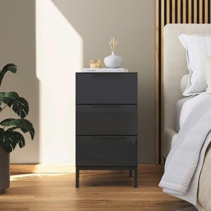 rauch Nachtkommode Nachttisch Nachtschrank Nachtkonsole FLIPP mit Glasfront (Breite 40 cm), mit 3 Schubladen und Soft-Close-Funktion, Oberboden und Front Glas