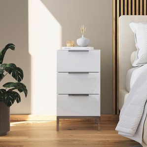 rauch Nachtkommode Nachttisch Nachtschrank Nachtkonsole FLIPP mit Glasfront (Breite 40 cm), mit 3 Schubladen und Soft-Close-Funktion, Oberboden und Front Glas