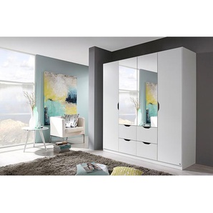 Drehtürenschrank 181cm Weiß/Alpinweiß mit Spiegeltür/-en