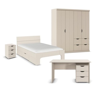 rauch Set »Frieda« mit Bett, Nachttisch, 4-türigem Kleiderschrank und Schreibtisch, beige/champagner