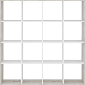 Raumteilerregal FMD Mega Regale Gr. B/H/T: 138,5 cm x 143 cm x 33 cm, 16 St. offene Fächer, beige (sandeiche nb, weiß) Raumteiler-Regale