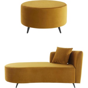 Recamiere ANDAS Hulby Sofas Gr. B/H/T: 182 cm x 82 cm x 90 cm, Samtoptik, Recamiere rechts, incl. Hocker, gelb (gelb, grün) Longchair Longchairs