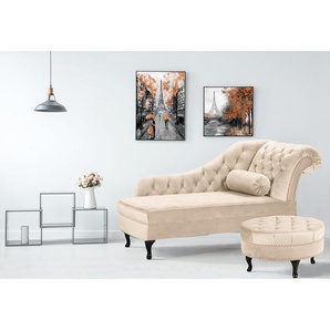 Recamiere Dale Beige Samt Ravi 185 x 93 x 75cm Armlehne davorstehend rechts Glamour