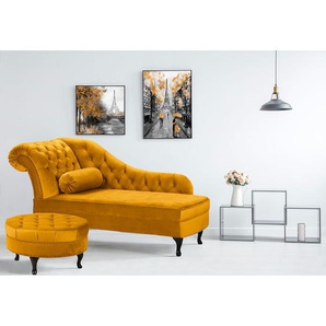 Recamiere Dale Gelb Samt Ravi 185 x 93 x 75cm Armlehne davorstehend links Glamour