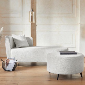 Recamiere ANDAS Hulby Sofas Gr. B/H/T: 182 cm x 82 cm x 90 cm, Boucle, Recamiere rechts, incl. Hocker, beige (natur) Longchair Longchairs wahlweise mit und ohne Hocker Armlehne links oder rechts