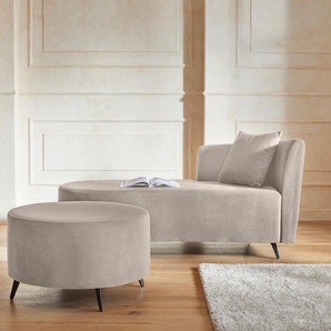 Recamiere ANDAS Hulby Sofas Gr. B/H/T: 182 cm x 82 cm x 90 cm, Samtoptik, Recamiere rechts, incl. Hocker, beige Longchair Longchairs wahlweise mit und ohne Hocker Armlehne links oder rechts