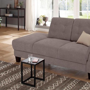 Recamiere HOME AFFAIRE Trondheim Sofas Gr. B/H/T: 197 cm x 89 cm x 90 cm, Luxus-Microfaser, Armlehne rechts, grau (taupe) Longchair Longchairs Sofas freistehend, mit Federkern, Knopfheftung im Rücken, Füße Buche
