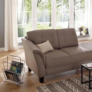 Recamiere HOME AFFAIRE Trondheim Sofas Gr. B/H/T: 197 cm x 89 cm x 90 cm, Struktur fein, Armlehne links, beige (dunkelbeige) Longchair Longchairs Sofas freistehend, mit Federkern, Knopfheftung im Rücken, Füße Buche