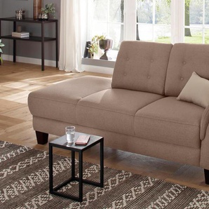 Recamiere HOME AFFAIRE Trondheim Sofas Gr. B/H/T: 197 cm x 89 cm x 90 cm, Struktur fein, Armlehne rechts, beige (dunkelbeige) Longchair Longchairs Sofas freistehend, mit Federkern, Knopfheftung im Rücken, Füße Buche