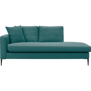 Recamiere LEONIQUE Cozy Sofas Gr. B/H/T: 195 cm x 80 cm x 97 cm, Strukturstoff, Armlehne links, blau (petrol) Chaiselongue Chaiselongues Sofas mit losen Kissen und Metallbeinen, Armlehne links oder rechts wählbar