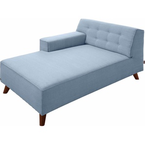 Recamiere TOM TAILOR NORDIC CHIC Sofas Gr. B/H/T: 104 cm x 77 cm x 151 cm, Vintage Webstoff TUS, Armlehne links, blau (sky blue tus 6) Recamieren und Ottomanen Sofas im Retrolook, Füße nussbaumfarben, Breite 104 cm
