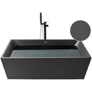 Rechteckige freistehende Badewanne Mattschwarz Acryl 170 x 80 cm Geriffelte Oberfläche Modernes Badezimmer