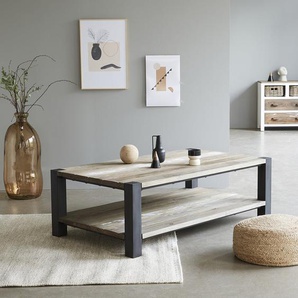 Rechteckiger Couchtisch aus massivem recycelten Holz und Metall 140