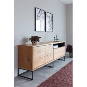 Red Living Sideboard Frahan Wildeiche/Schwarz MDF/Stahl 198x76x45 cm (BxHxT) Industrial 2-türig 2 Schubladen