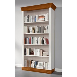 Regal I Front & Korpus: Massivholz Kiefer, lackiert Rückwand: Spanplatte Griffe: Metall, brüniert Weiß/Kiefer Weiß/Kiefer Bernstein 108 x 202 x