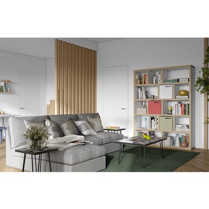 Regal MDF Mitteldichte Holzfaserplatte , furniert & lackiert Weiß/Weiß/Hellbraun 150 x 198cm