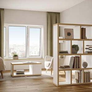 Regal MDF Mitteldichte Holzfaserplatte , furniert & lackiert Weiß/Weiß/Hellbraun 150 x 159cm