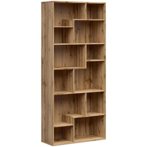 Regal, Eiche Wotan, Holzwerkstoff, 8 Fächer, 87.5x197.5x33.5 cm, Wohnzimmer, Regale, Bücherregale