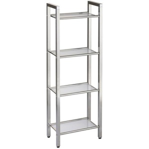 Regal, Weiß, Edelstahl, Glas, 4 Fächer, 30.5x87x17 cm, Wohnzimmer, Regale, Bücherregale