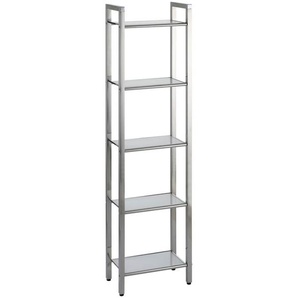 Regal, Weiß, Edelstahl, Glas, 5 Fächer, 30.5x114x17 cm, Wohnzimmer, Regale, Bücherregale