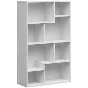 Regal, Weiß Hochglanz, Holzwerkstoff, 5 Fächer, 87.5x140x33.5 cm, Arbeitszimmer, Büroregale, Bücherregale