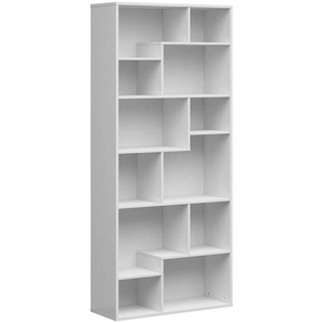 Xxxl Regal, Weiß Hochglanz, Holzwerkstoff, 8 Fächer, 87.5x197.5x33.5 cm, Wohnzimmer, Regale, Bücherregale