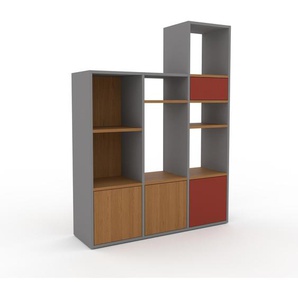 Regalsystem Eiche - Regalsystem: Schubladen in Terrakotta & Türen in Eiche - Hochwertige Materialien - 118 x 156 x 34 cm, konfigurierbar