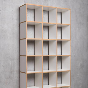 Regalsystem Mocoba Premium Mocoba weiß mit Eichekante, Designer Klaus Kiefer, 218x107x32 cm