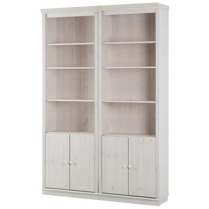 Massive Bücherwand Typ A Massivholz Kiefer, lackiert Weiß/Kiefer Weiß 148 x 223 x 37cm