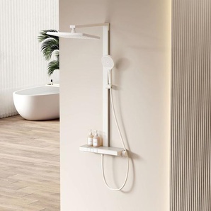 Regendusche Duschsystem Thermostat Duschsäulen mit Thermostat 2-in-1-Filter-Großbrause und Handbrause Weiß - Emke