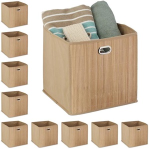 Relaxdays - 10 x Aufbewahrungskorb Bambus, Badkörbchen quadratisch, Stoff Regalkorb hoch, h x b x t: 31 x 31 x 31 cm, faltbar, natur