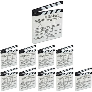 Relaxdays - 10 x Filmklappe Holz, Regieklappe zum Beschriften, Clapperboard, Szenenklappe, Hollywood Deko, HxB: 26 x 30 cm, weiß