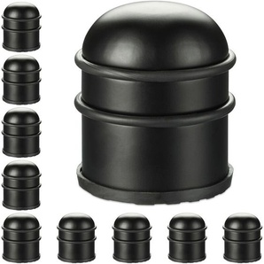 Relaxdays - 10 x Türstopper, für Türen & Fenster, Türbremse aus Edelstahl & Gummi, hoch & rund, innen, Bodenpuffer, ∅ 7 cm, schwarz