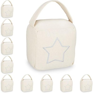 Relaxdays - 10x Türstopper Sack, moderner Türsack in Vintage Design, Boden, Stofftürstopper mit Griff, hbt: 18,5 x 14 x 10 cm, beige