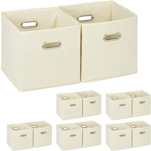 Relaxdays - 12 x Aufbewahrungsbox, Regalkorb ohne Deckel, Faltkiste mit Griff, Regalbox faltbar, Stoffbox quadratisch, 30 cm, beige