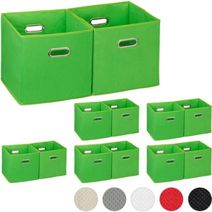 Relaxdays - 12 x Aufbewahrungsbox, Regalkorb ohne Deckel, Faltkiste mit Griff, Regalbox faltbar, Stoffbox quadratisch, 30 cm, grün