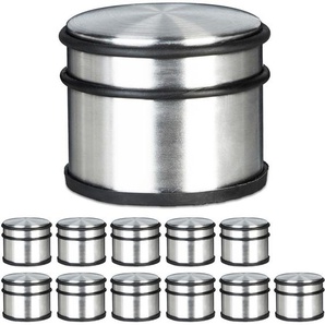 Relaxdays - 12 x Türstopper hoch, Edelstahl, Rutschfest, Groß, Für schwere Türen, Gummi-Schutz, hbt: ca. 7,5 x 9,5 x 9,5 cm, silber