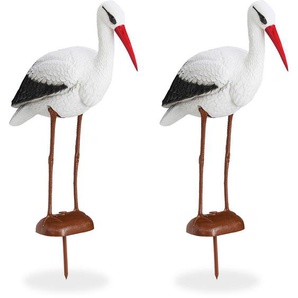 Relaxdays - 2 x Gartenfigur Storch, Garten Dekofigur, Fischreiher Schutz, Klapperstorch Geburt, HxBxT: 80 x 22 x 64 cm, weiß/rot