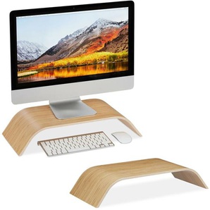 Relaxdays - 2 x Monitorständer Bambus, gebogene Bildschirmerhöhung für Schreibtisch, ergonomisch, hbt: 10 x 52,5 x 24 cm, natur